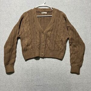 SO Juniors Chunky Cable Knit Button Front Cardigan Sweater Brown Small